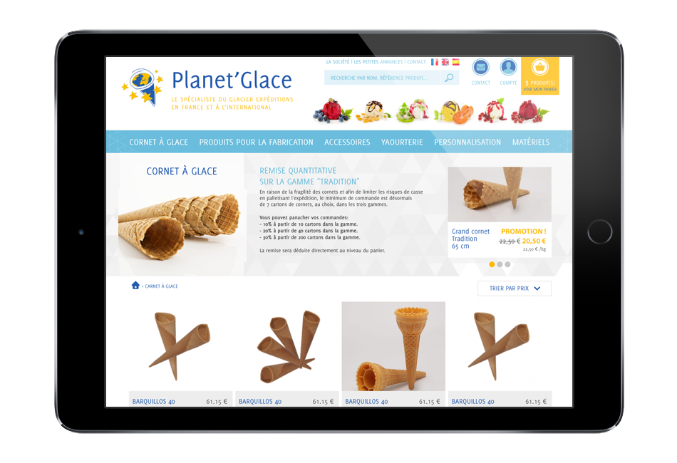 Site internet - Listing produits - Planet'Glace