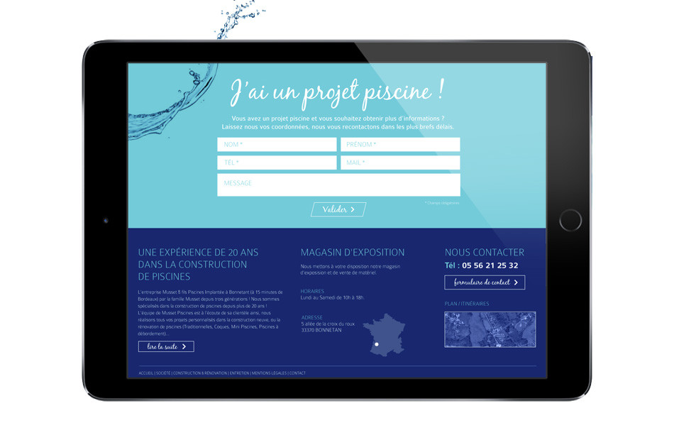 Site internet - Page contact - Musset Piscines
