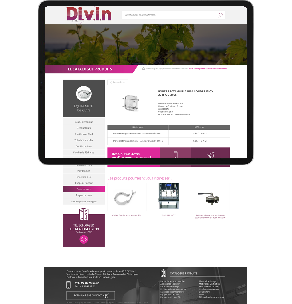 Fiche produit catalogue en ligne Di.V.I.N